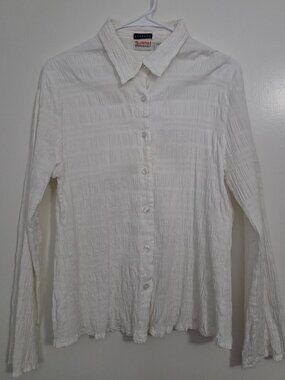 White Crinkle Textured Button Front Shirt Size Large